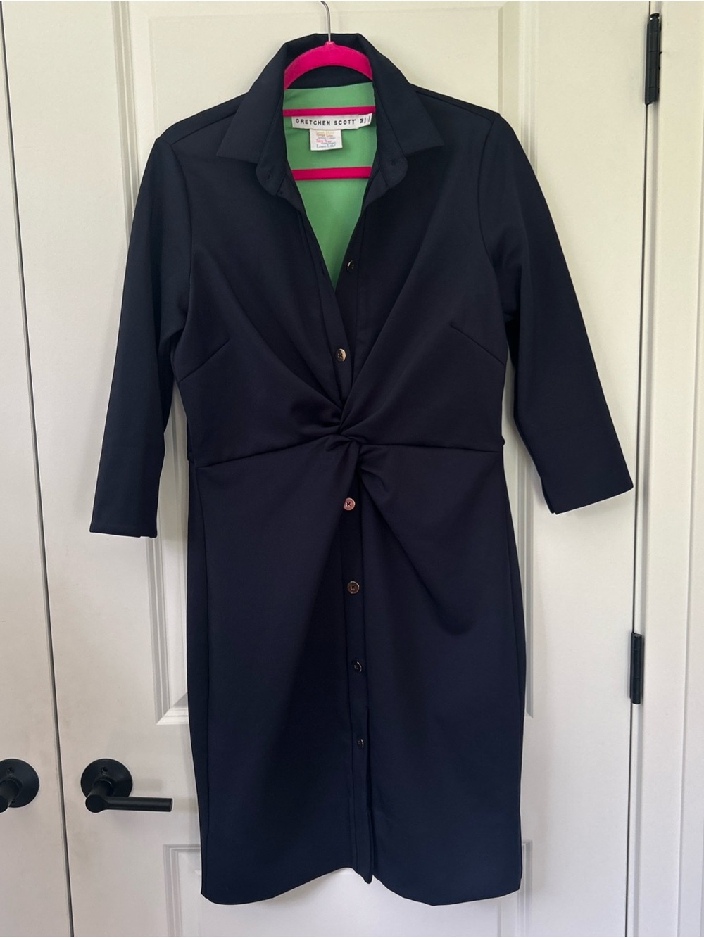 GRETCHEN SCOTT size M Twist & Shout Dress Solid Navy Blue Excellent!! - Picture 7 of 8